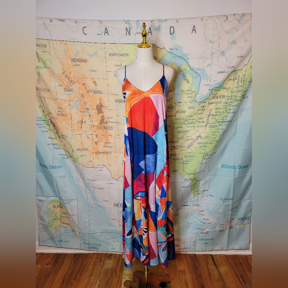 Nicole Miller Colorful Abstract Maxi Dress Size XS